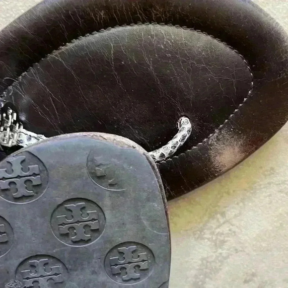 Tory Burch, black animal, print T-strap sandals 8 - Picture 10 of 13